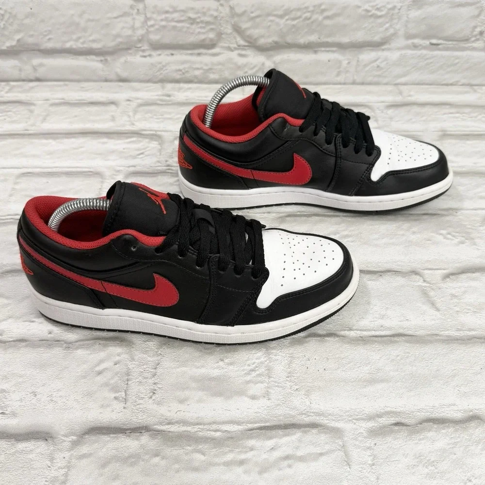 Nike Air Jordan 1 Low Shoes Black Fire Red White 553558-063 Men's Size 8